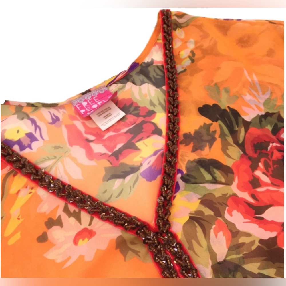 🌺Free People Beaded Sheer Genius Floral Chiffon Blouse🌸🌺 - Picture 5 of 11